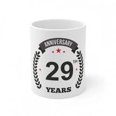 White ceramic 29th anniversary printed coffee mug, 11oz capacity